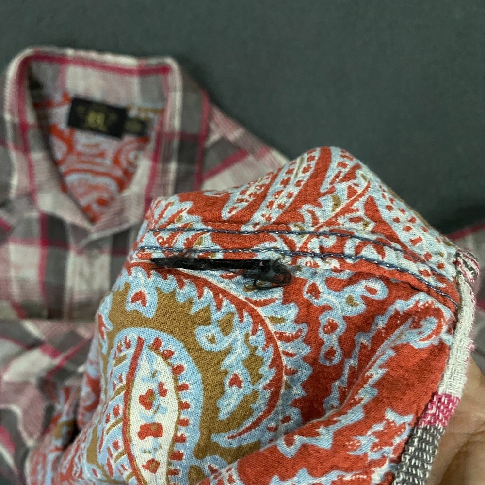RRL Ralph Lauren Plaid Double Cloth Western Shirt Mens Large Flannel Pearl snap - Picture 4 of 9